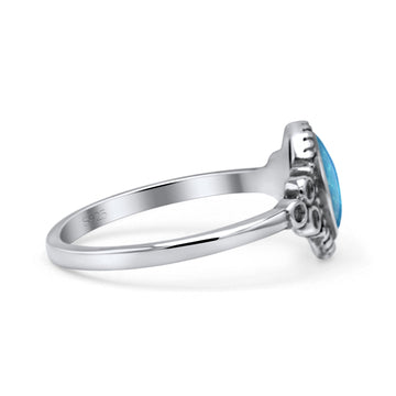 Oval Vintage Style Statement Fashion Thumb Ring Lab Created Blue Opal Oxidized 925 Sterling Silver